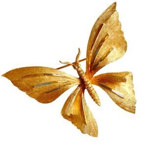 VTG Signed BSK Brooch 1960s Butterfly Textured Gold Tone Pin Mid Century